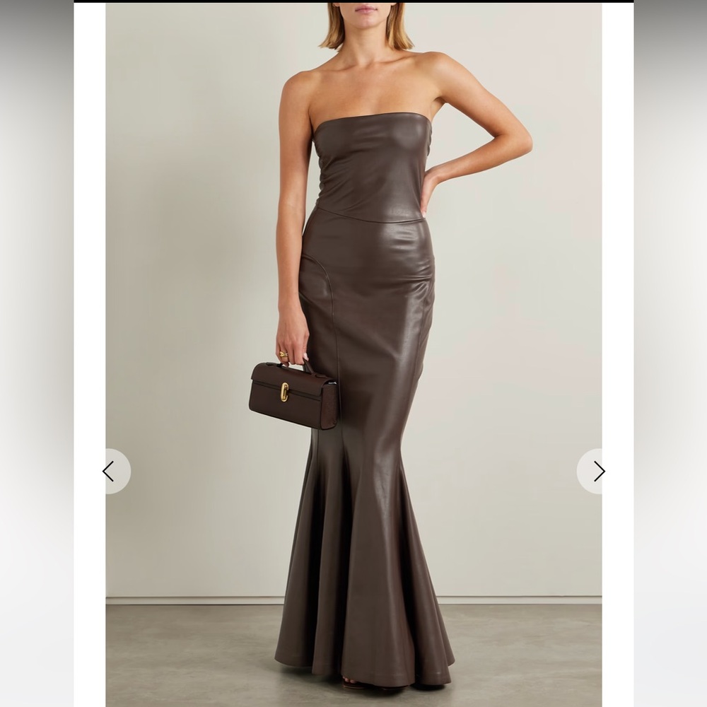 Norma Kamali Black Faux Leather Strapless Dress